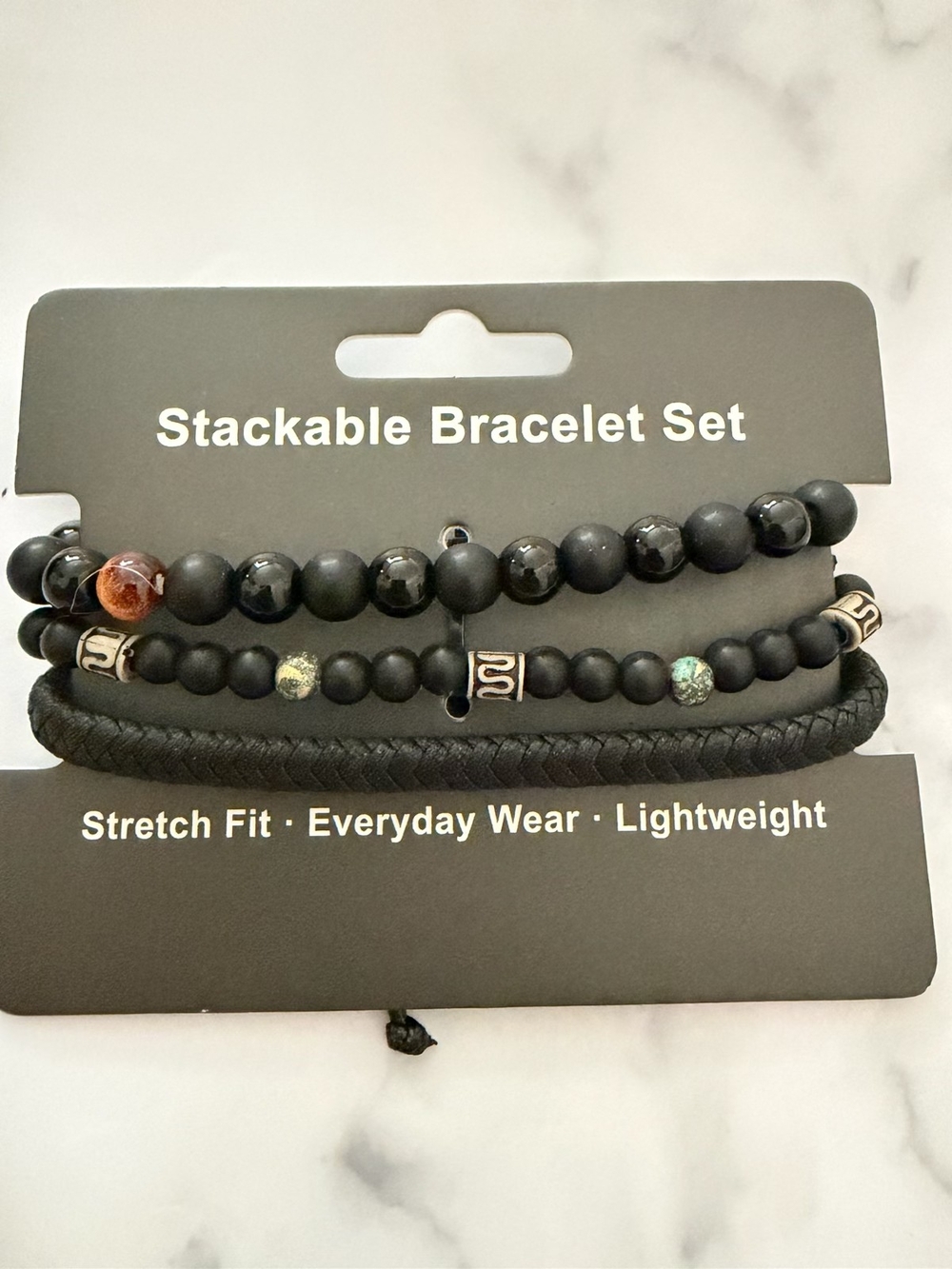 Stackable Black Beaded Bracelet Set
